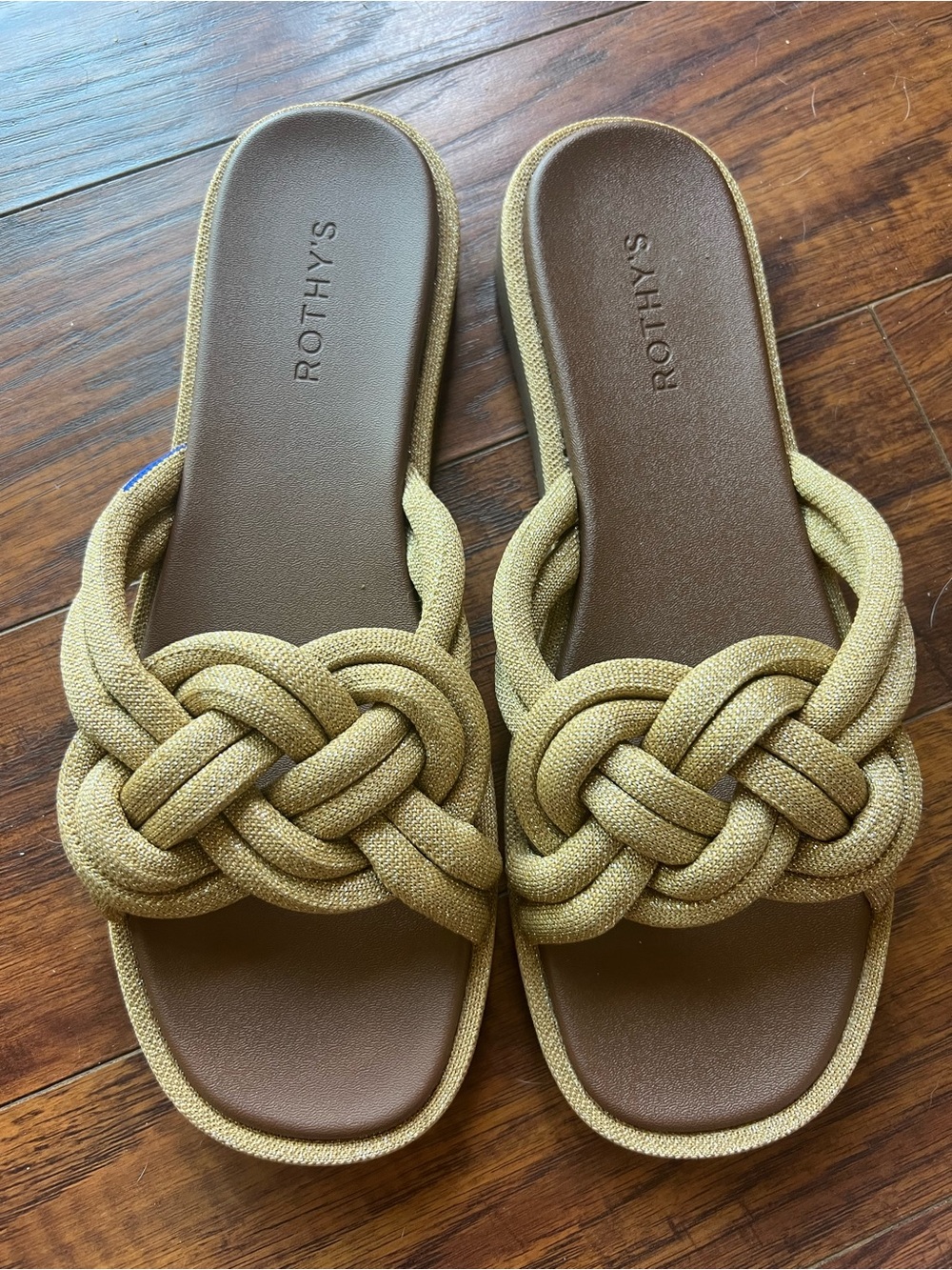 Rothy's Braided Slide Sandals in Metallic Gold-Tan